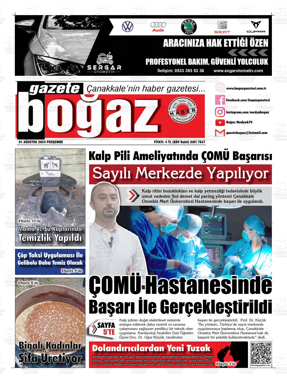 01 Ağustos 2024 Bogaz Gazete Manşeti