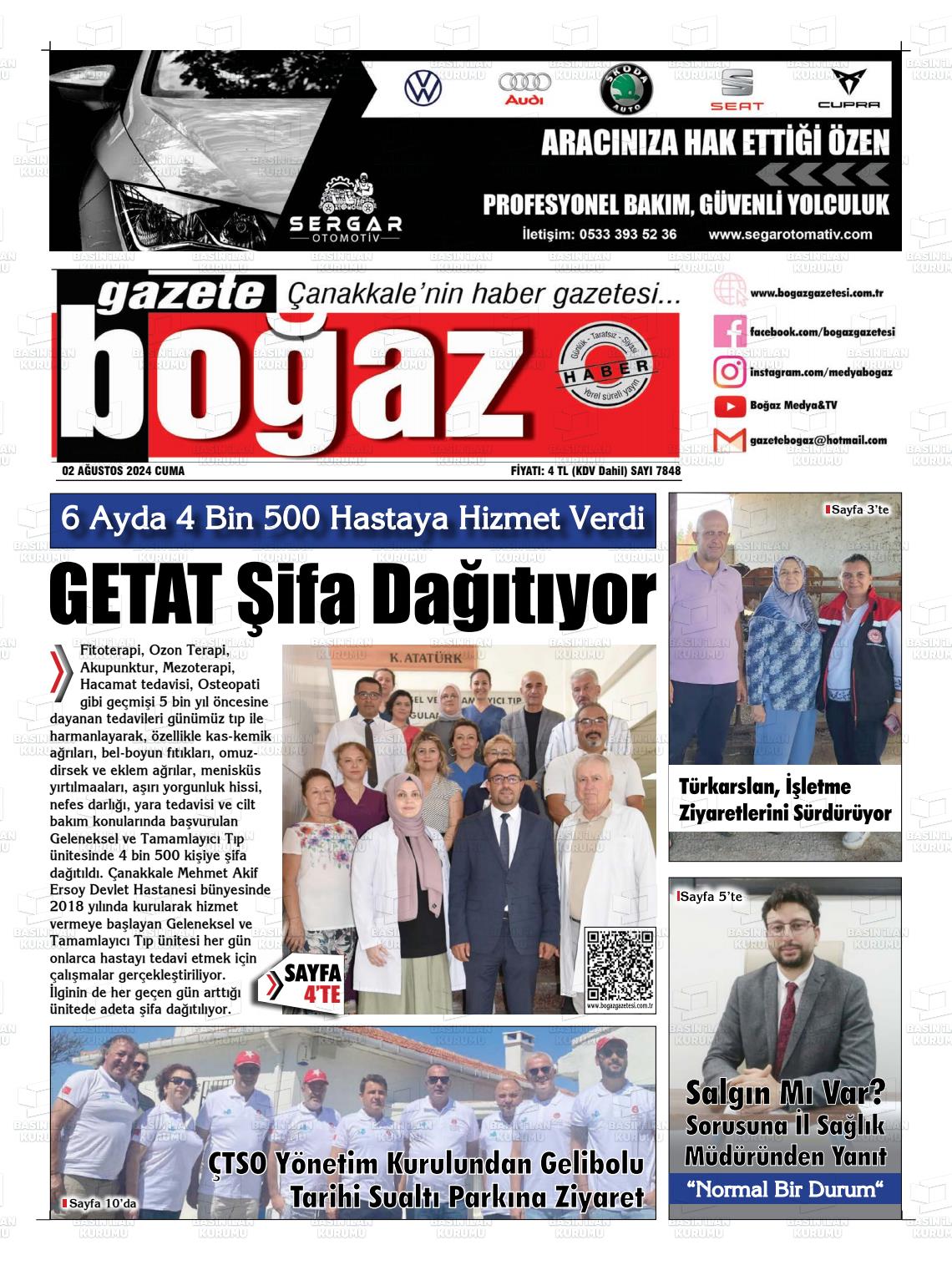 02 Ağustos 2024 Bogaz Gazete Manşeti