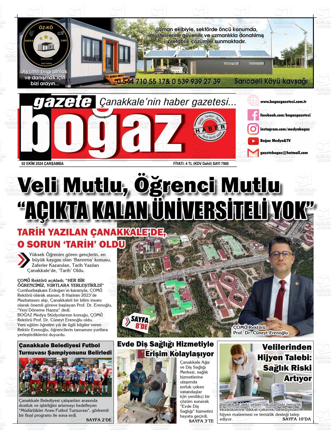 02 Ekim 2024 Bogaz Gazete Manşeti