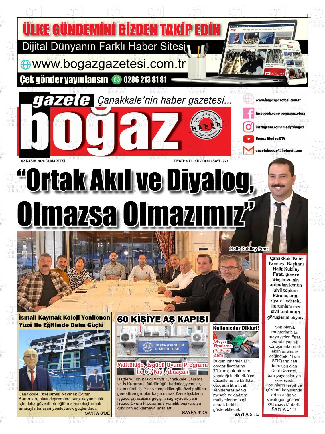 02 Kasım 2024 Bogaz Gazete Manşeti