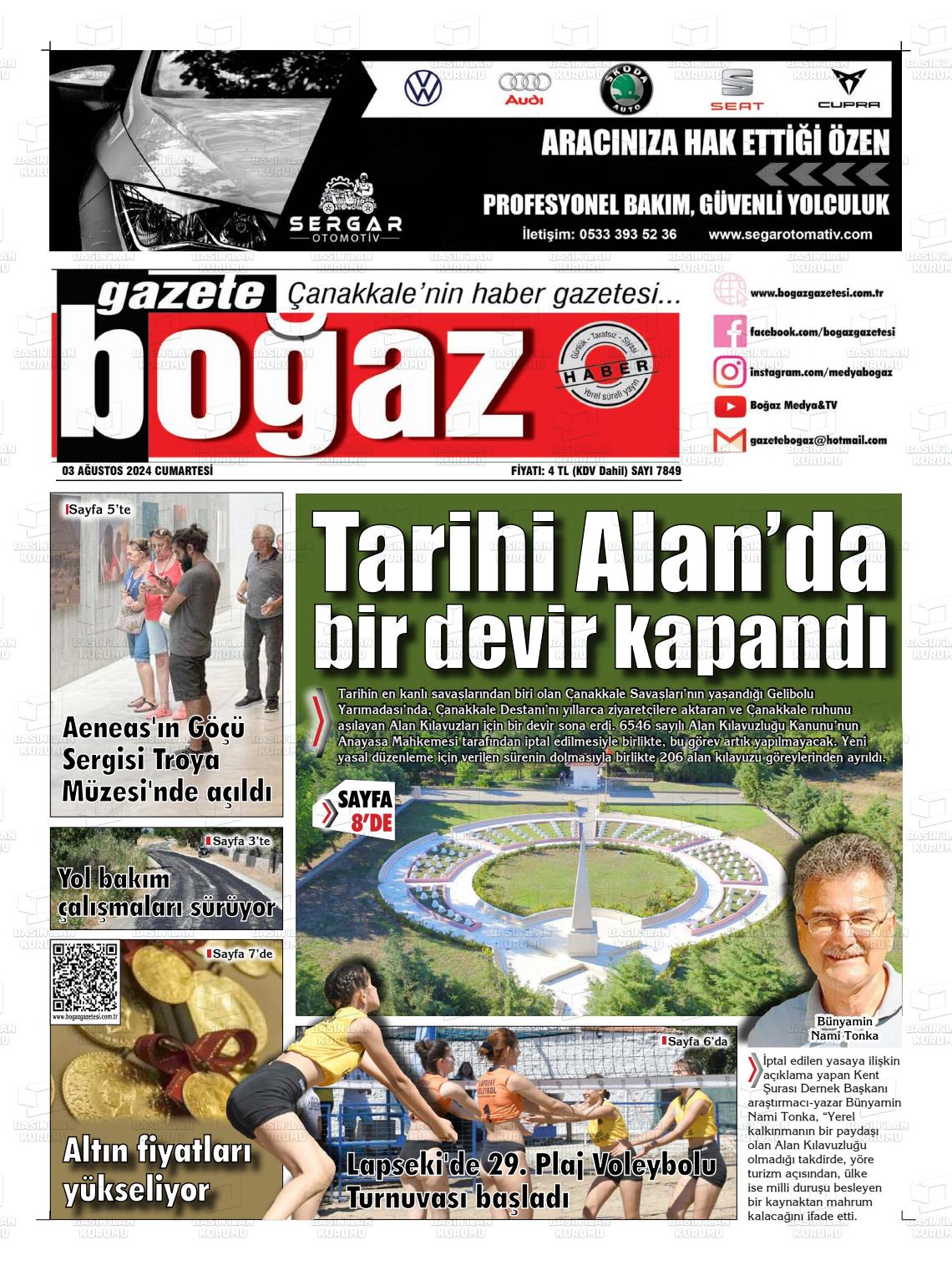 03 Ağustos 2024 Bogaz Gazete Manşeti