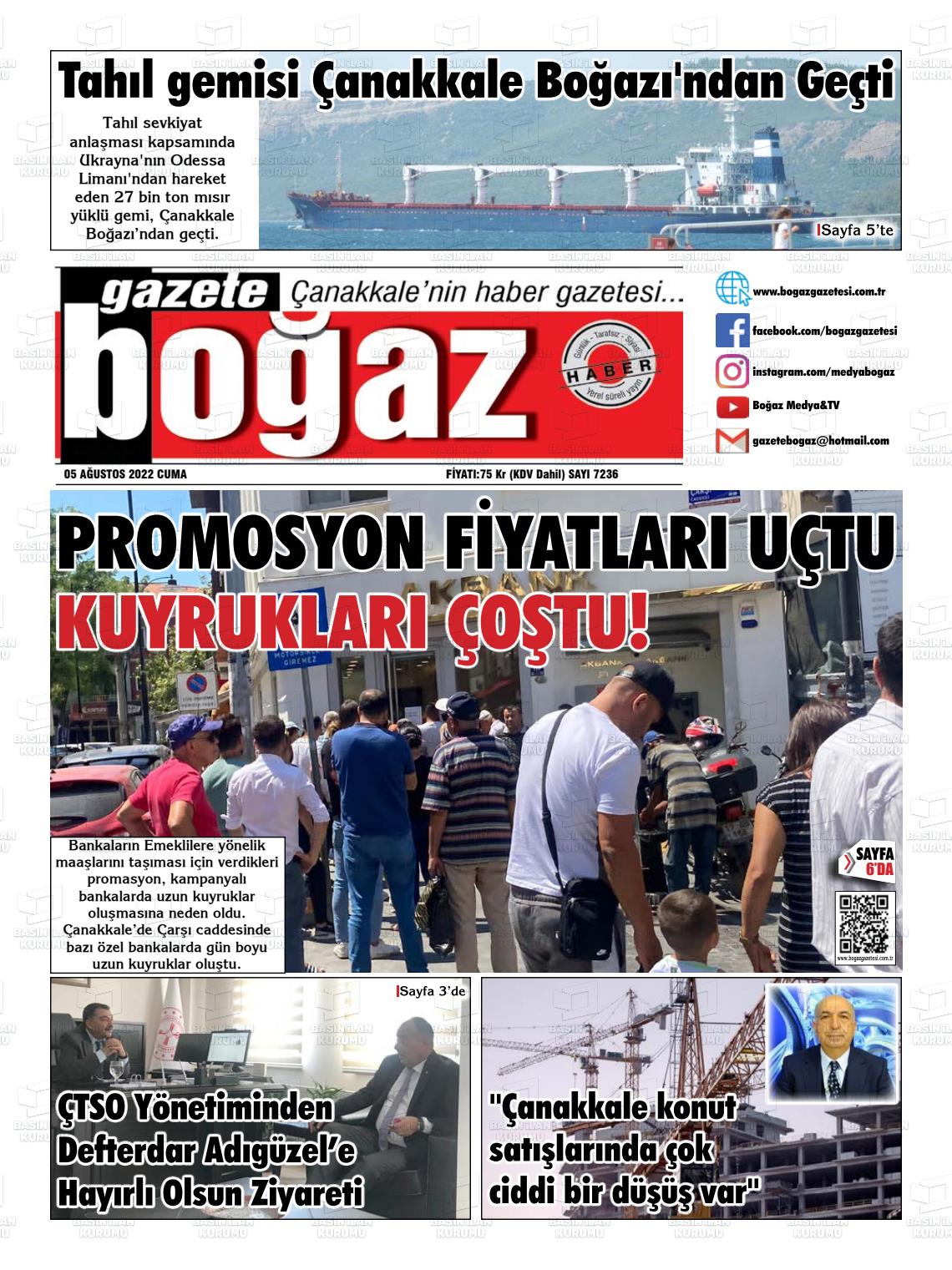 05 Ağustos 2022 Bogaz Gazete Manşeti