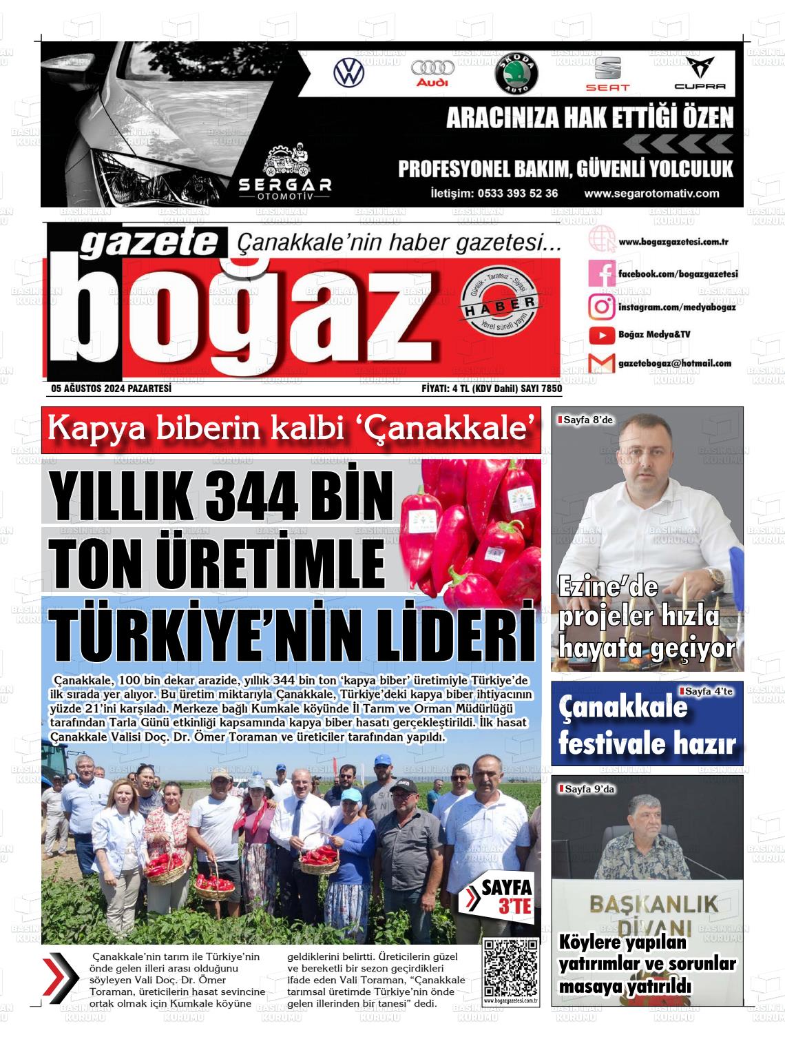 05 Ağustos 2024 Bogaz Gazete Manşeti