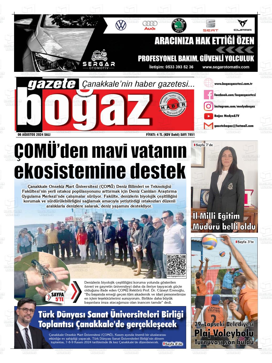 06 Ağustos 2024 Bogaz Gazete Manşeti