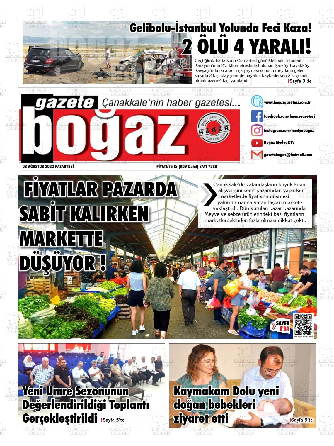 08 Ağustos 2022 Bogaz Gazete Manşeti