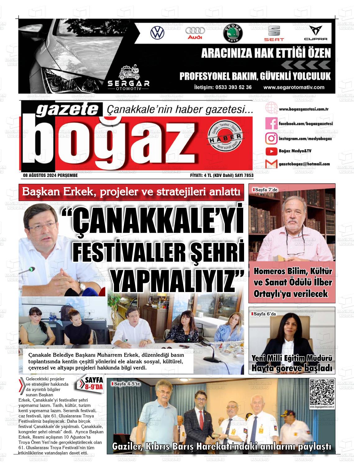 08 Ağustos 2024 Bogaz Gazete Manşeti