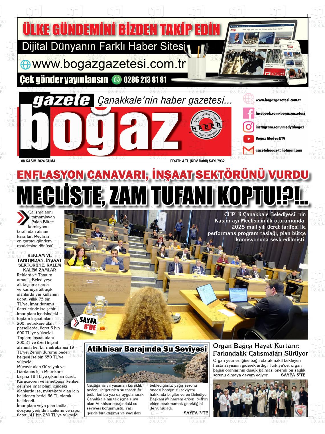 08 Kasım 2024 Bogaz Gazete Manşeti