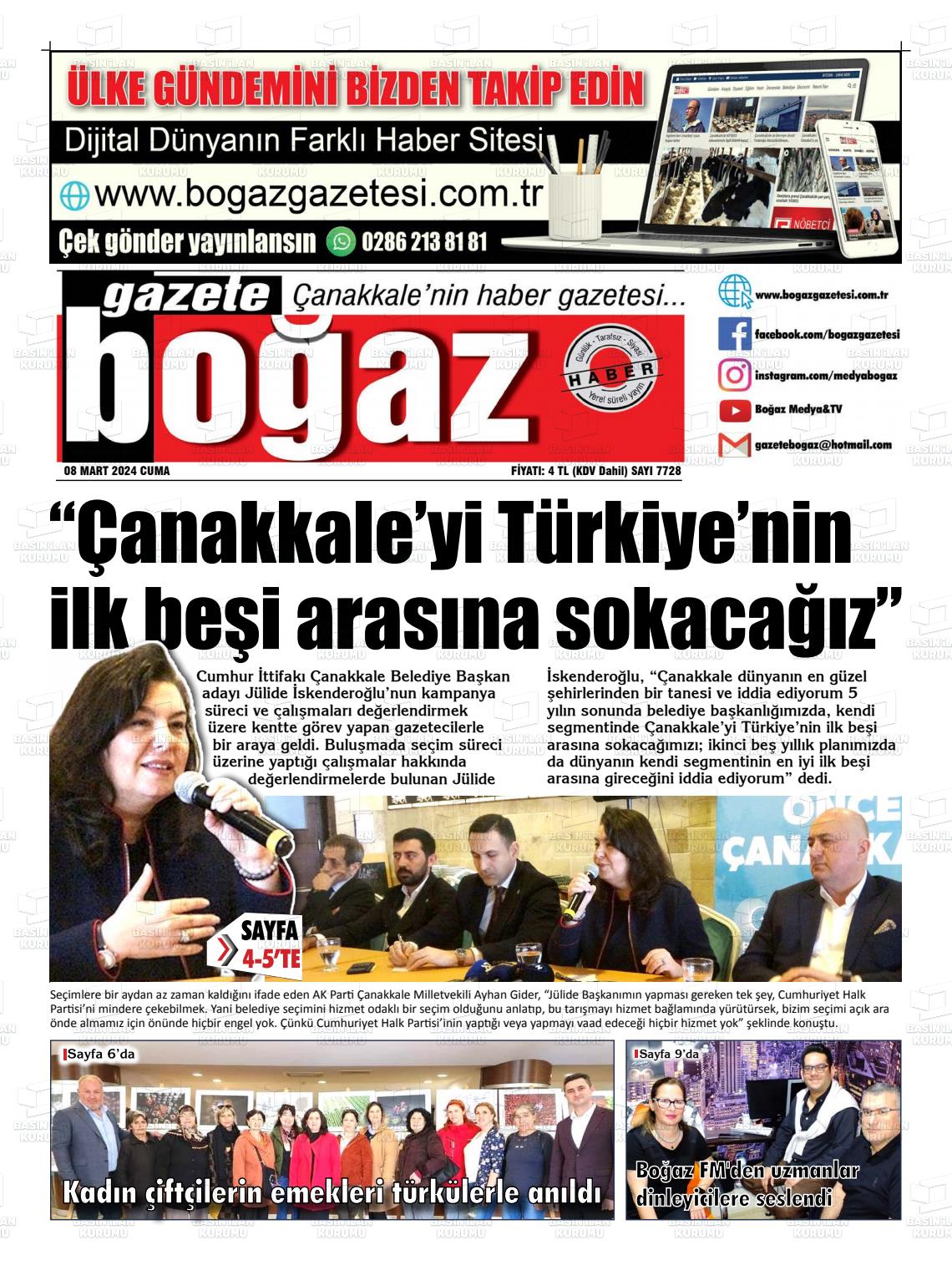 08 Mart 2024 Bogaz Gazete Manşeti