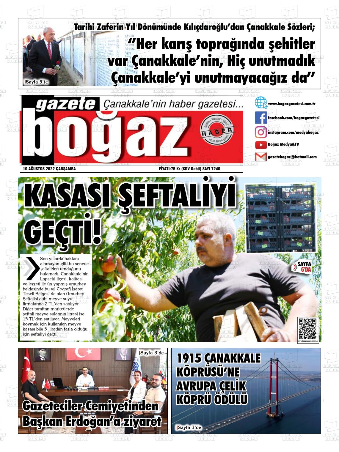 10 Ağustos 2022 Bogaz Gazete Manşeti