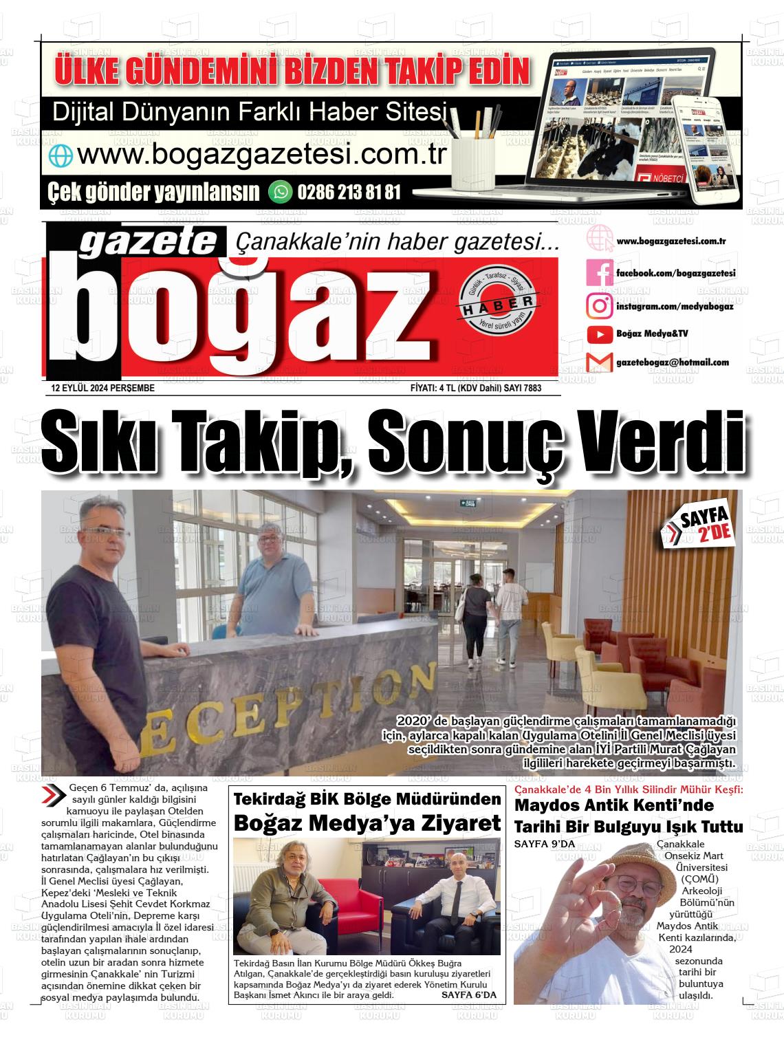 12 Eylül 2024 Bogaz Gazete Manşeti