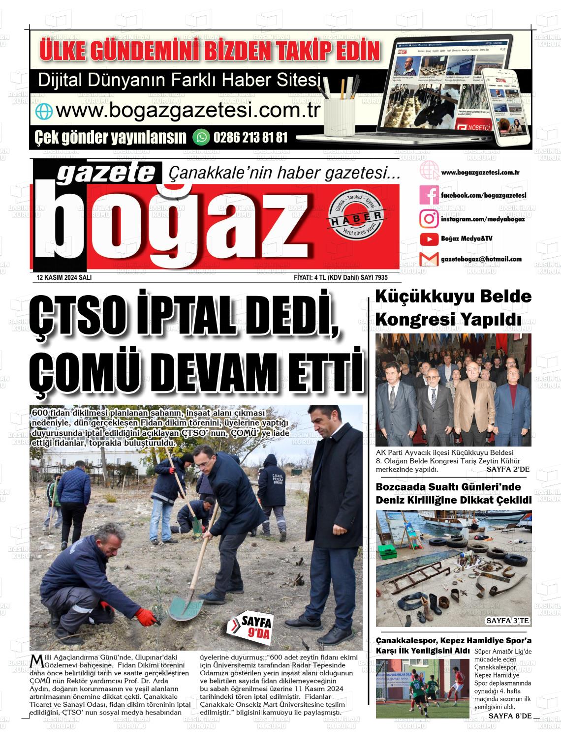 12 Kasım 2024 Bogaz Gazete Manşeti