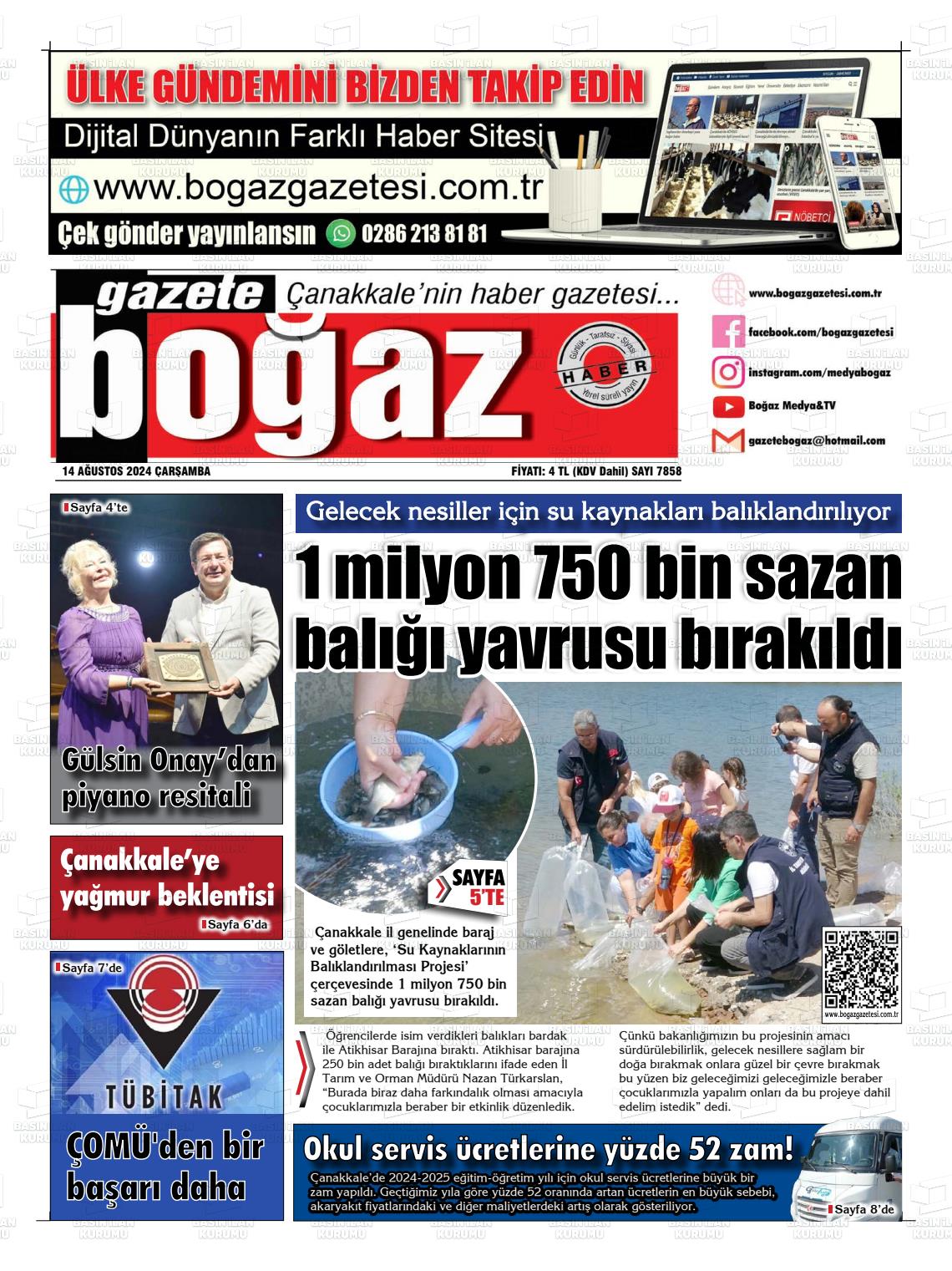 14 Ağustos 2024 Bogaz Gazete Manşeti