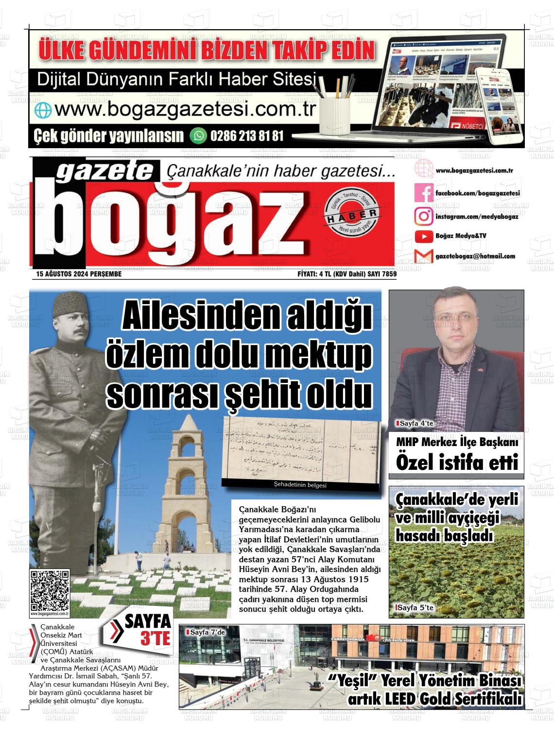 15 Ağustos 2024 Bogaz Gazete Manşeti