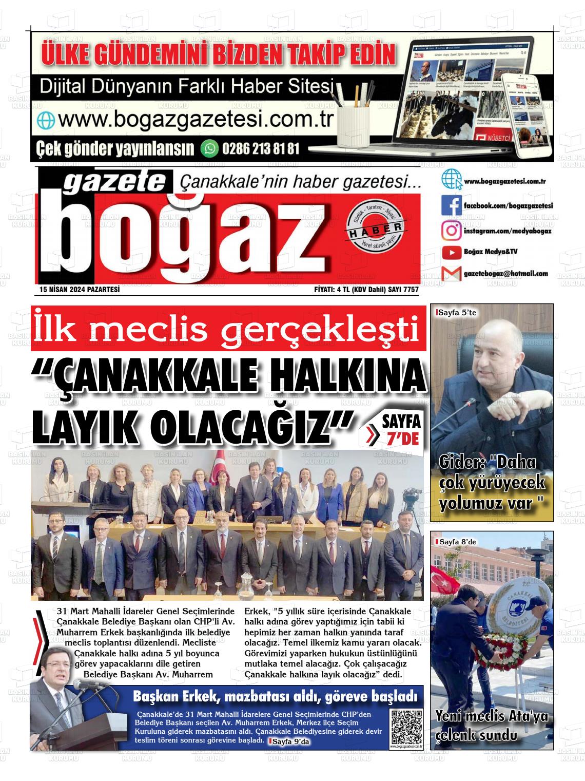 15 Nisan 2024 Bogaz Gazete Manşeti