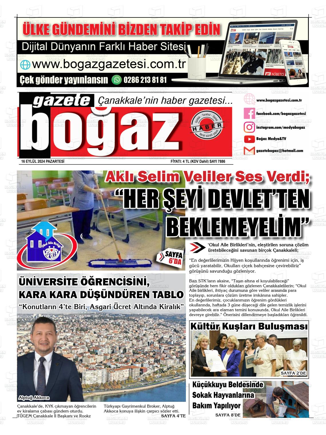 16 Eylül 2024 Bogaz Gazete Manşeti