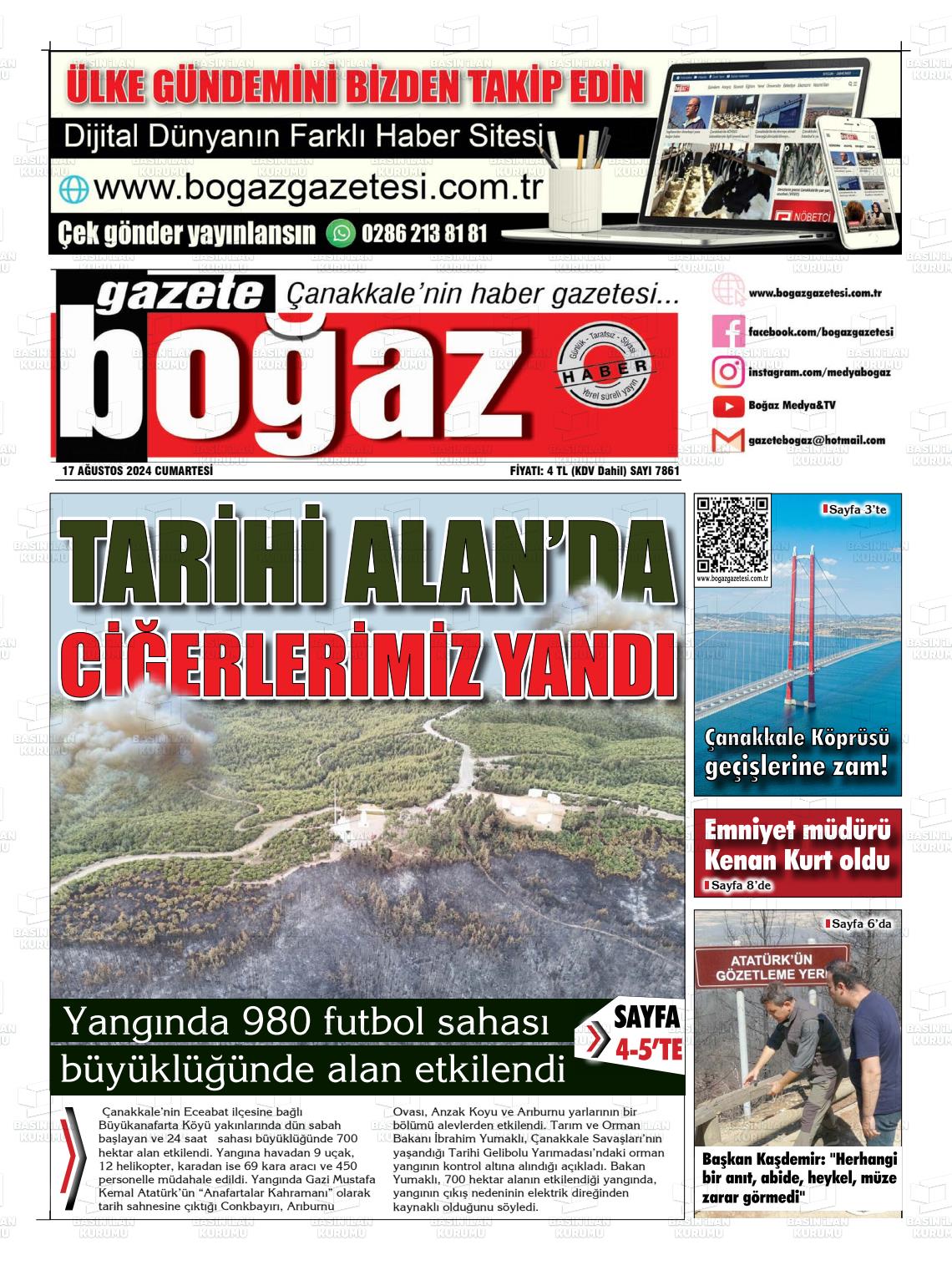 17 Ağustos 2024 Bogaz Gazete Manşeti