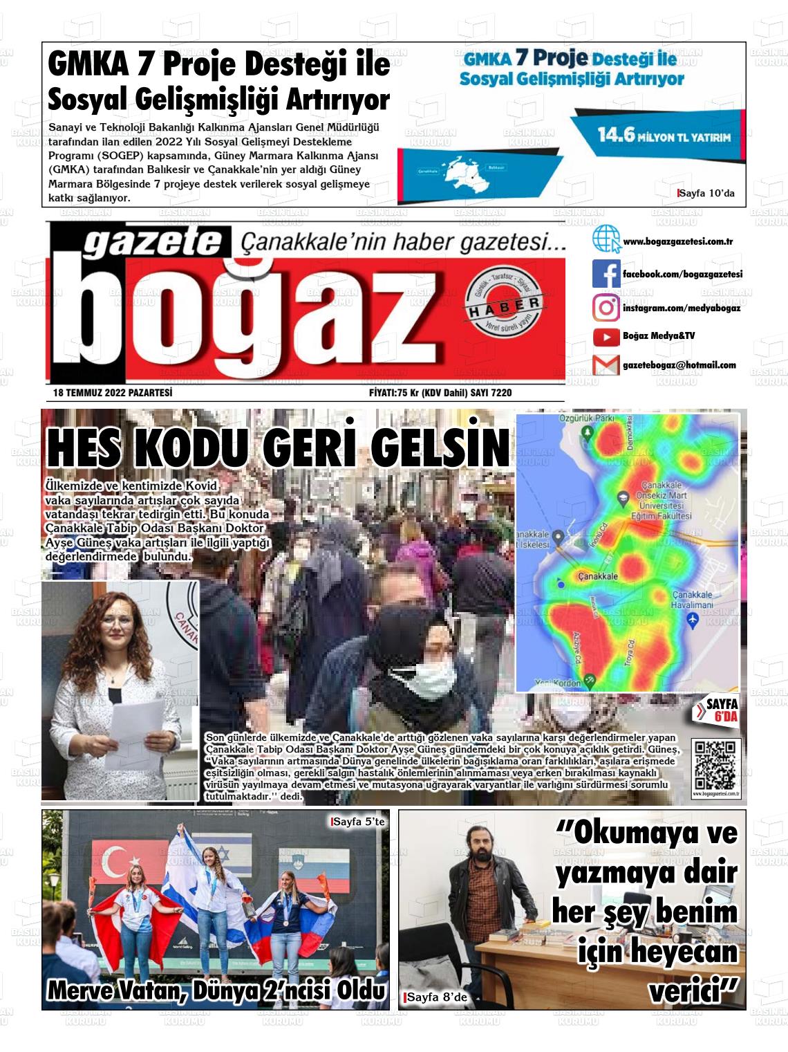 18 Temmuz 2022 Bogaz Gazete Manşeti