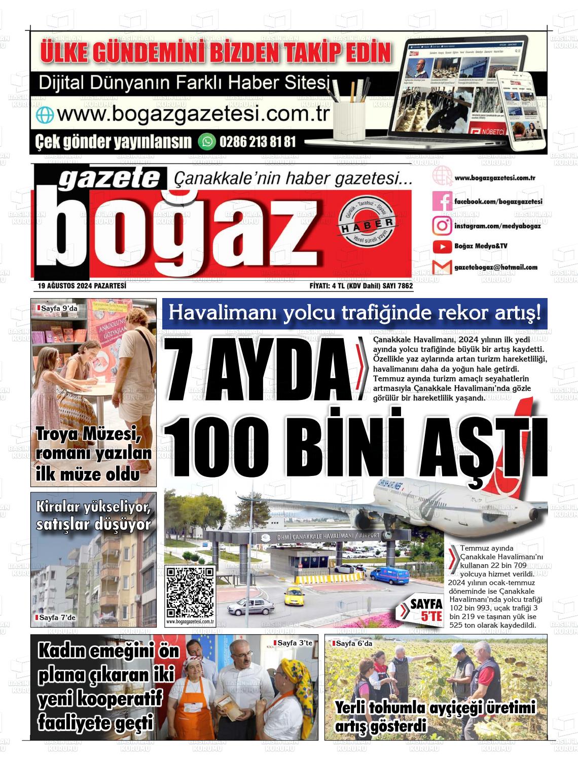 19 Ağustos 2024 Bogaz Gazete Manşeti