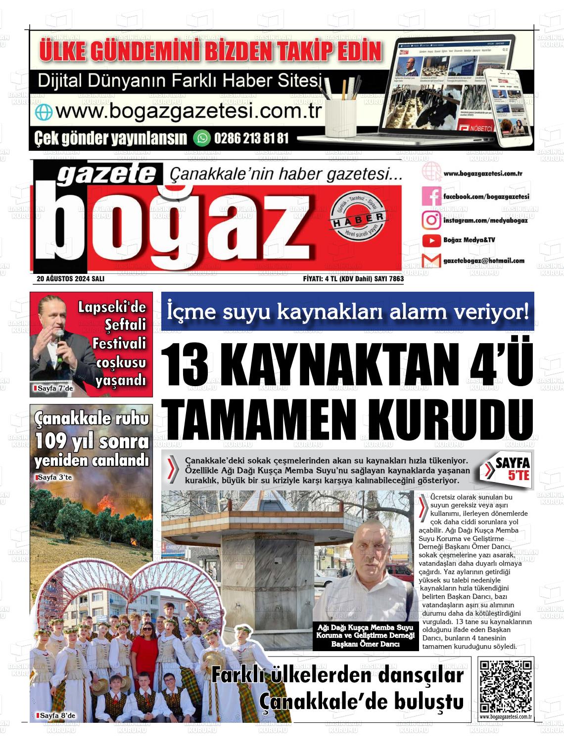 20 Ağustos 2024 Bogaz Gazete Manşeti