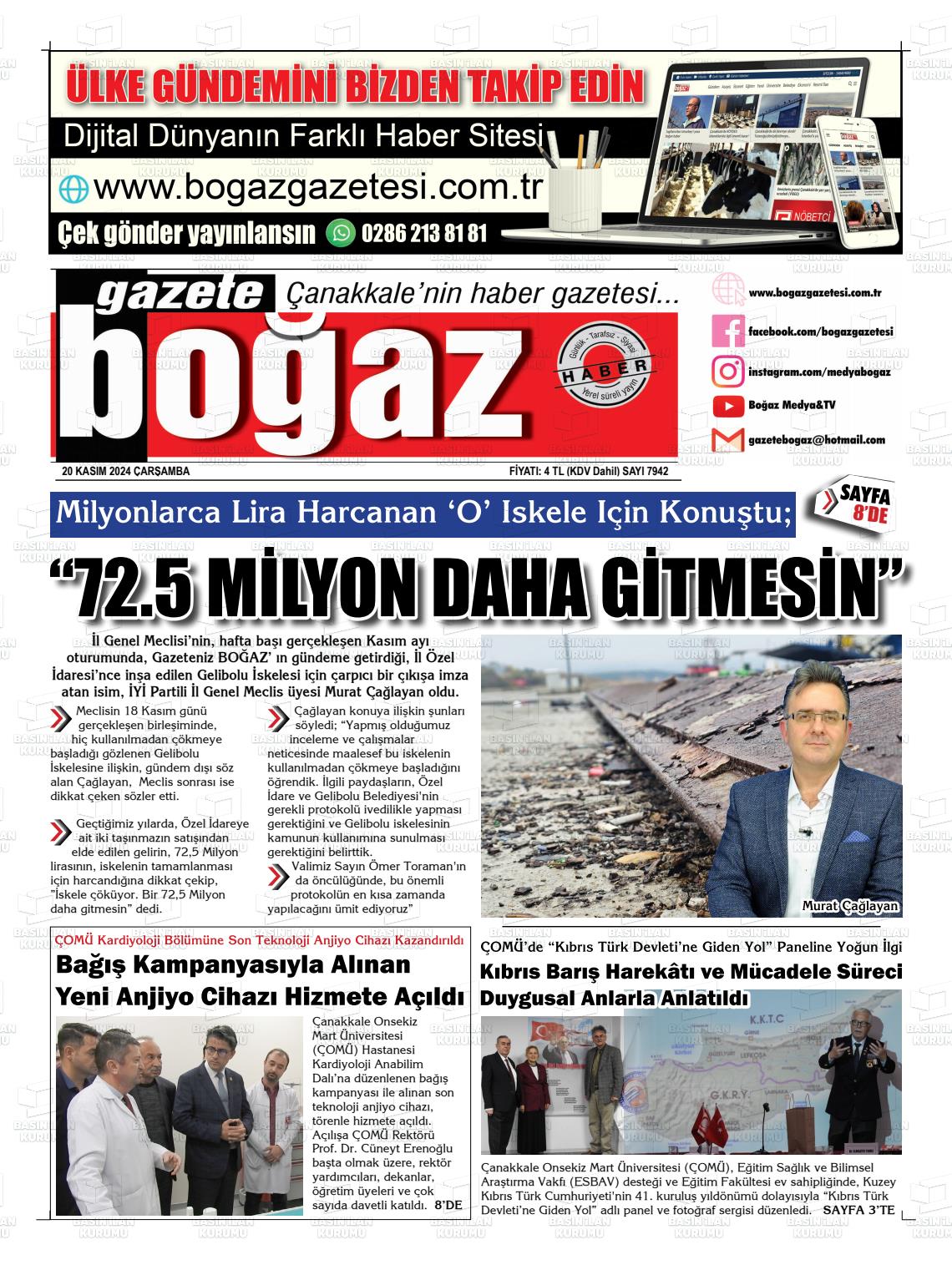 20 Kasım 2024 Bogaz Gazete Manşeti