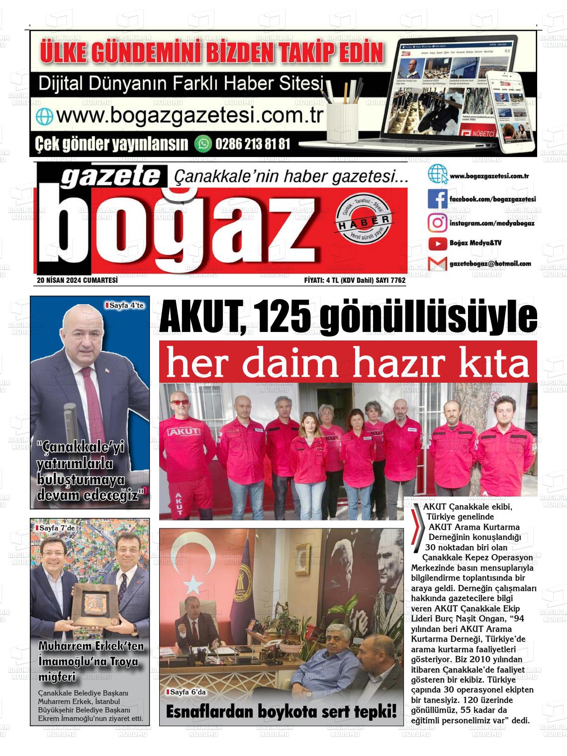 20 Nisan 2024 Bogaz Gazete Manşeti