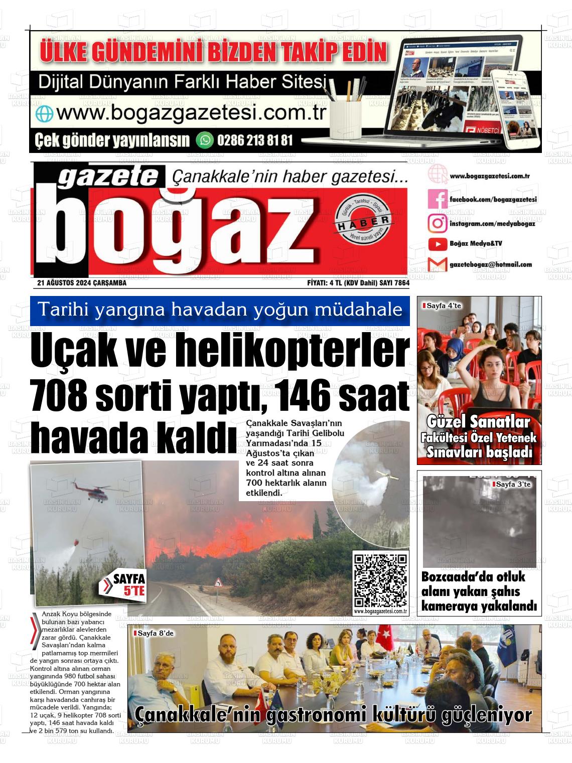 21 Ağustos 2024 Bogaz Gazete Manşeti