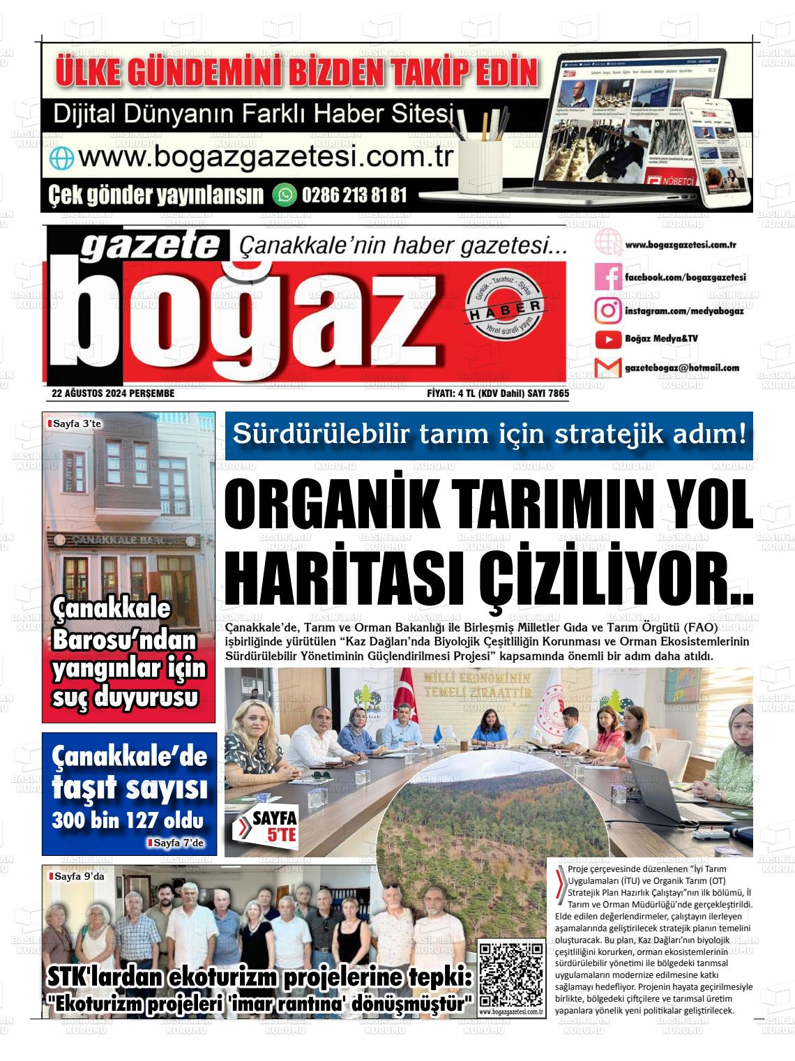 22 Ağustos 2024 Bogaz Gazete Manşeti