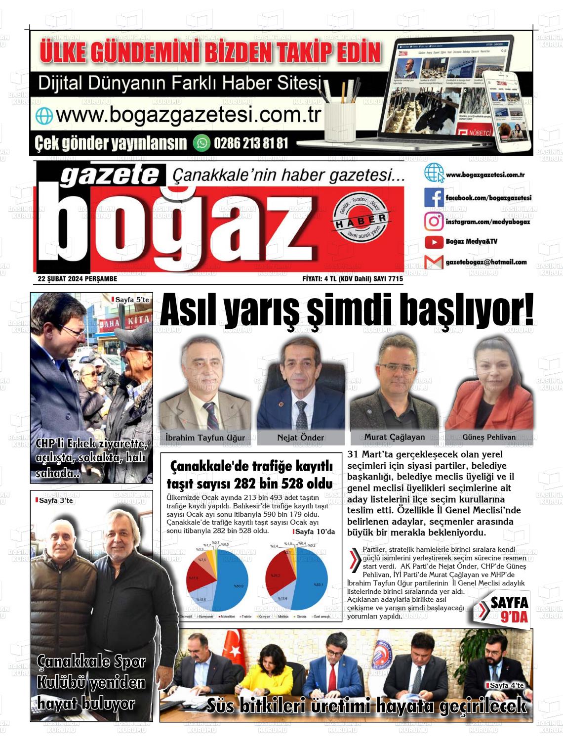 22 Şubat 2024 Bogaz Gazete Manşeti