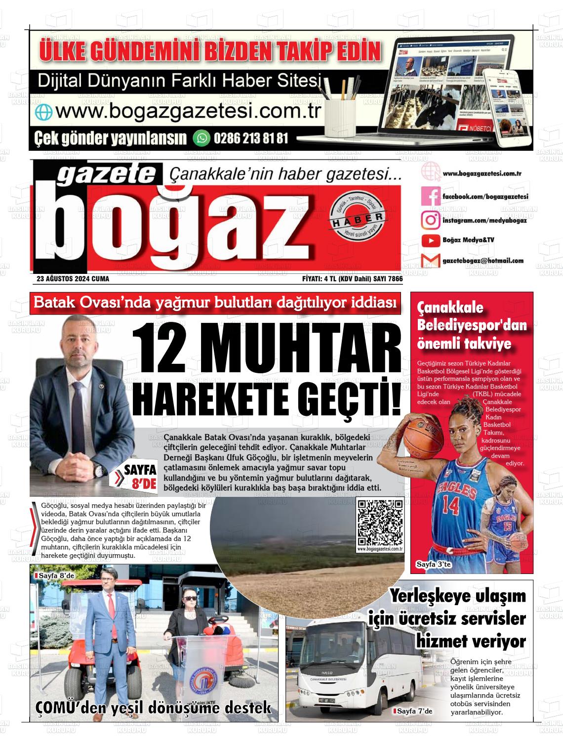 23 Ağustos 2024 Bogaz Gazete Manşeti