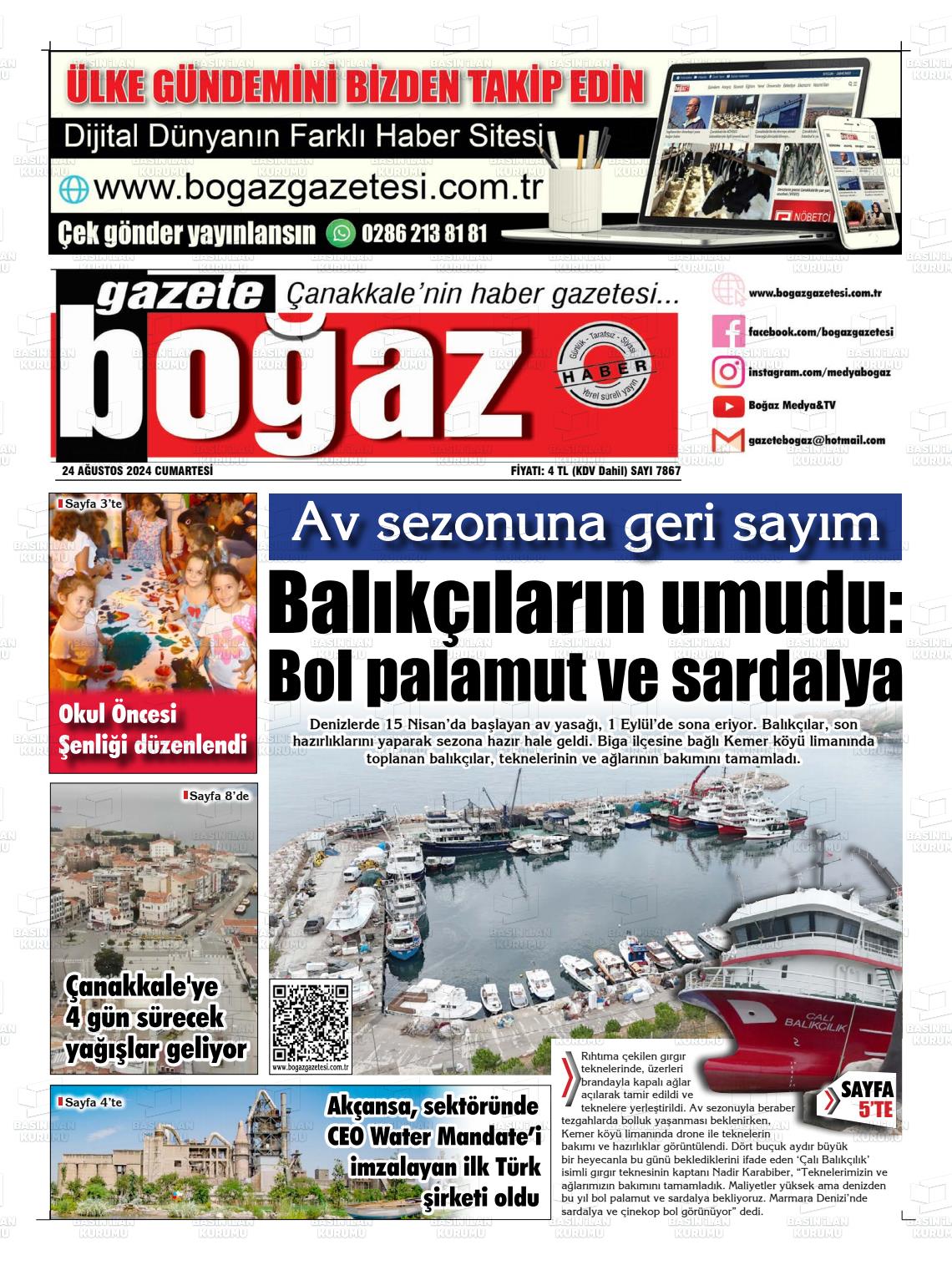 24 Ağustos 2024 Bogaz Gazete Manşeti