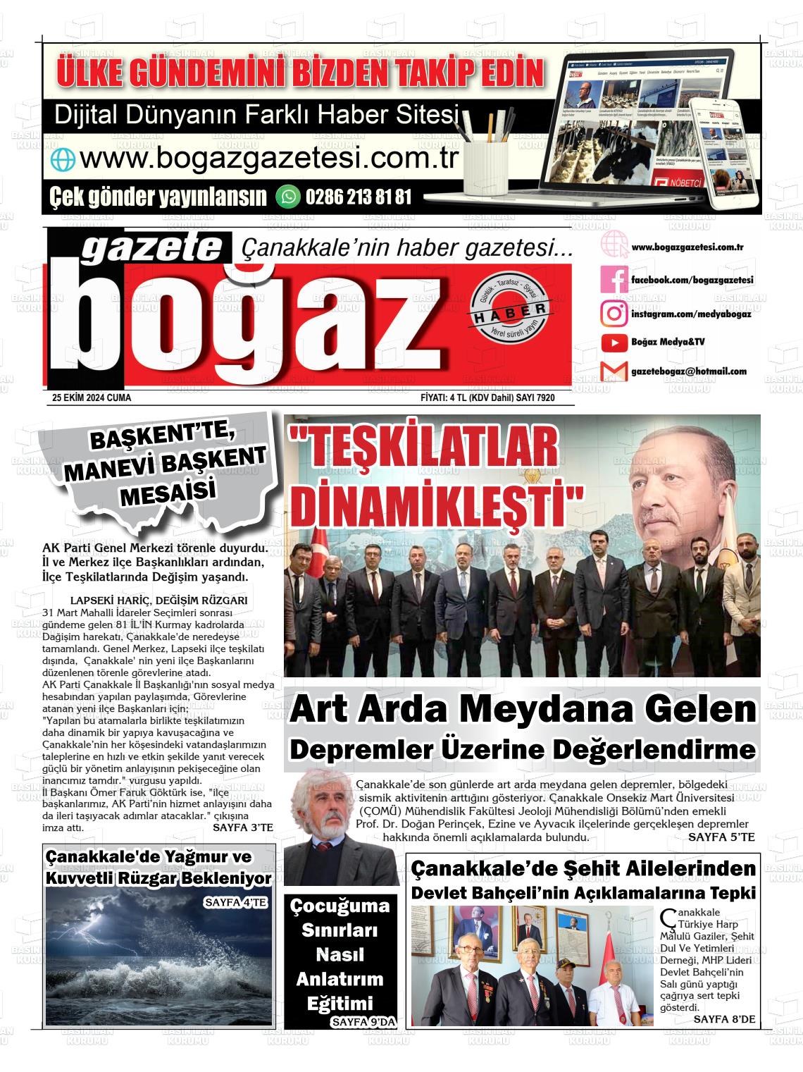 25 Ekim 2024 Bogaz Gazete Manşeti