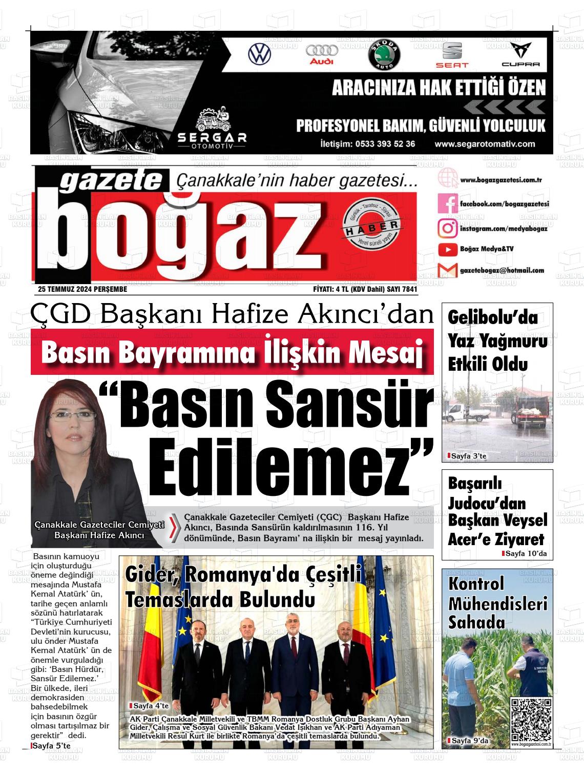 25 Temmuz 2024 Bogaz Gazete Manşeti