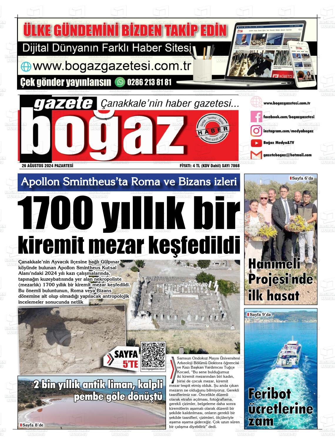 26 Ağustos 2024 Bogaz Gazete Manşeti