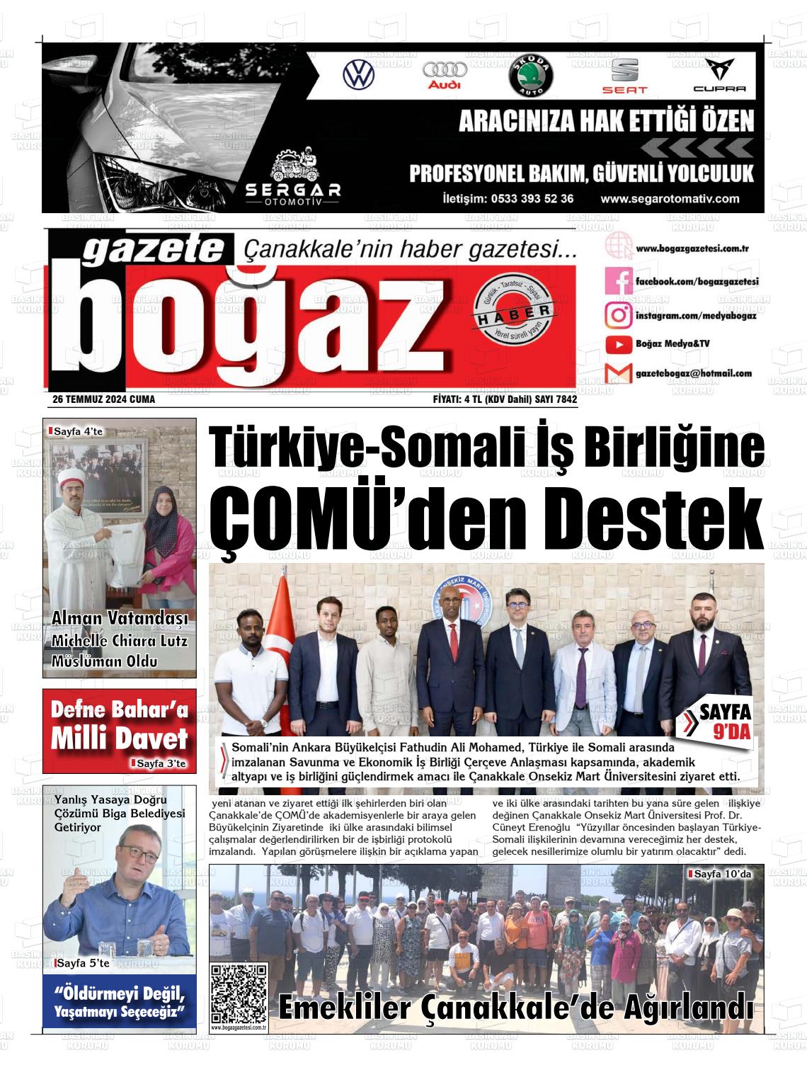 26 Temmuz 2024 Bogaz Gazete Manşeti