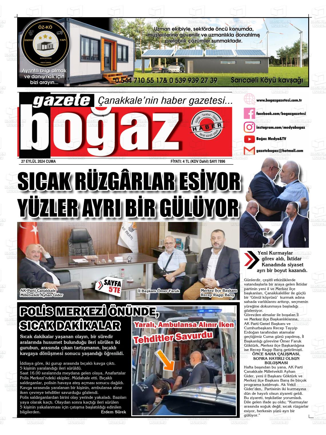 27 Eylül 2024 Bogaz Gazete Manşeti