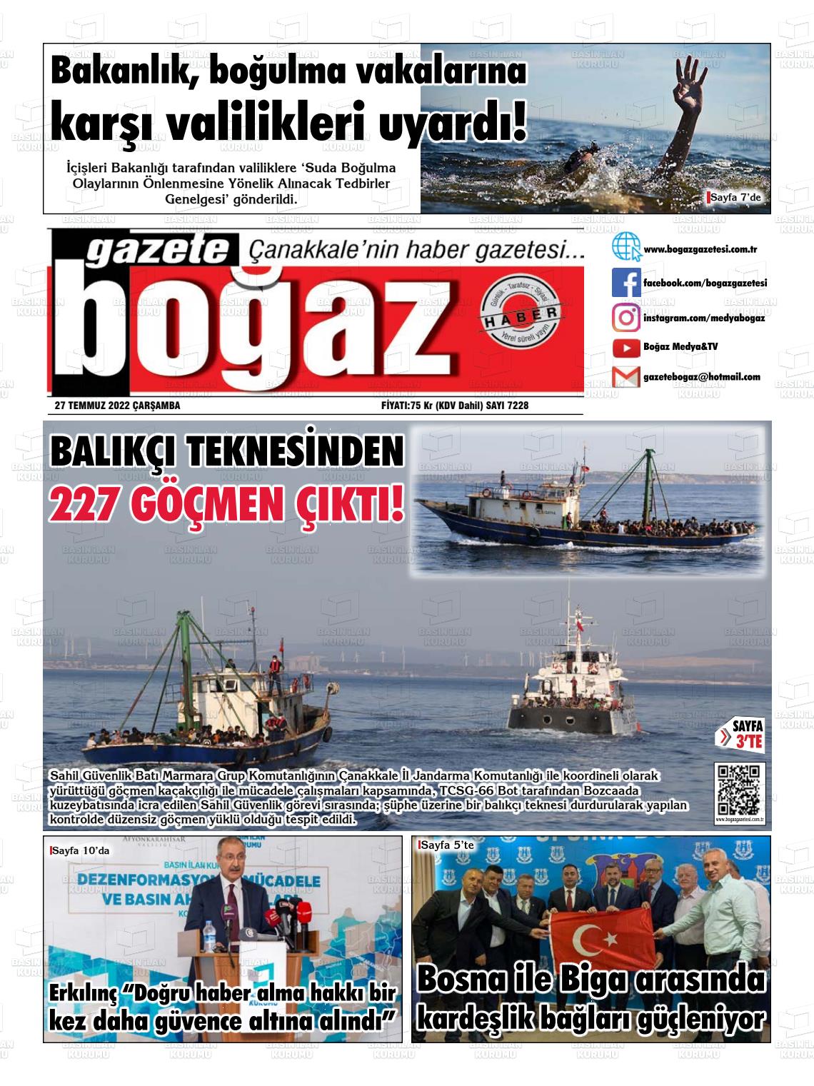 27 Temmuz 2022 Bogaz Gazete Manşeti