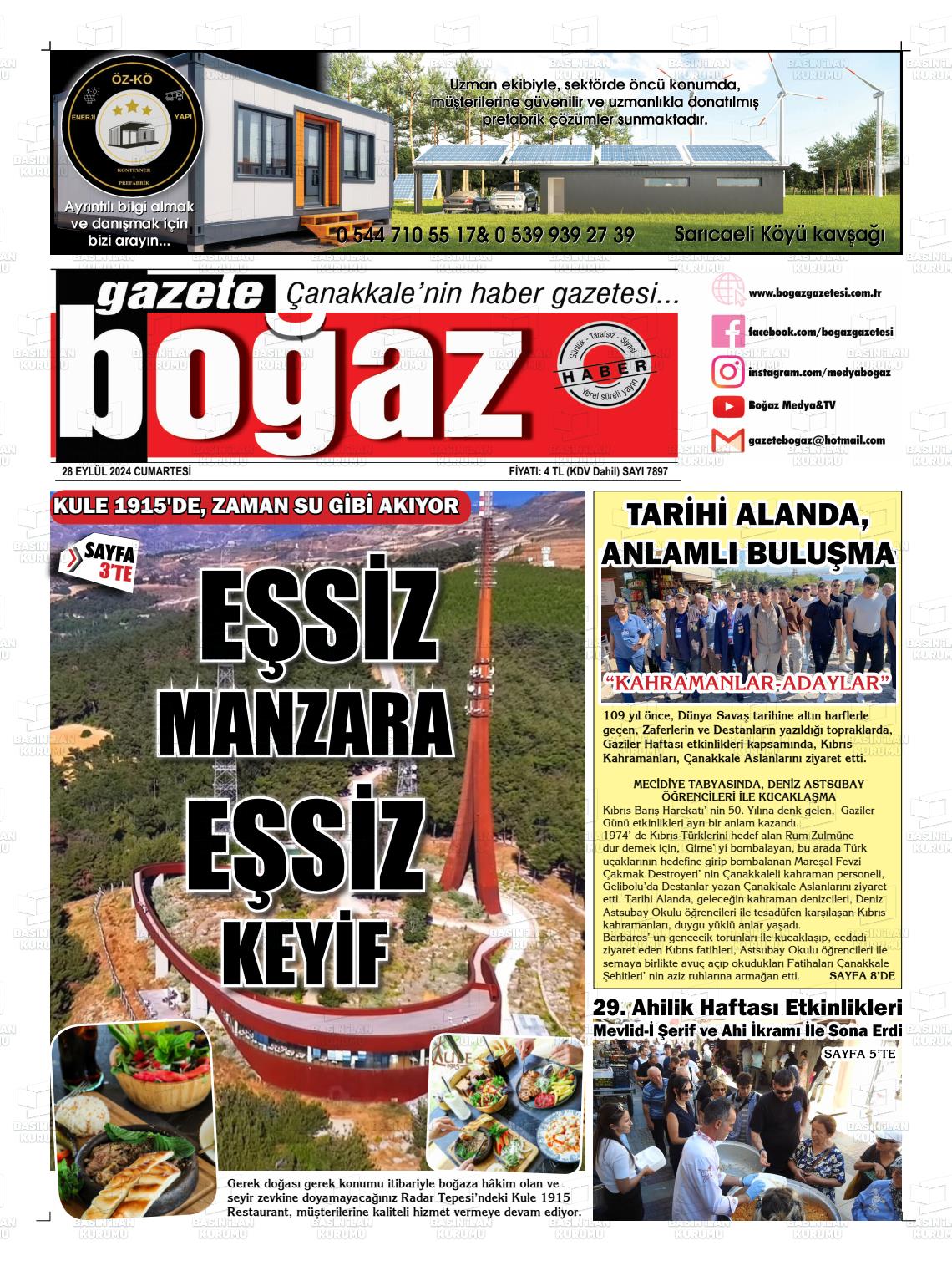 28 Eylül 2024 Bogaz Gazete Manşeti