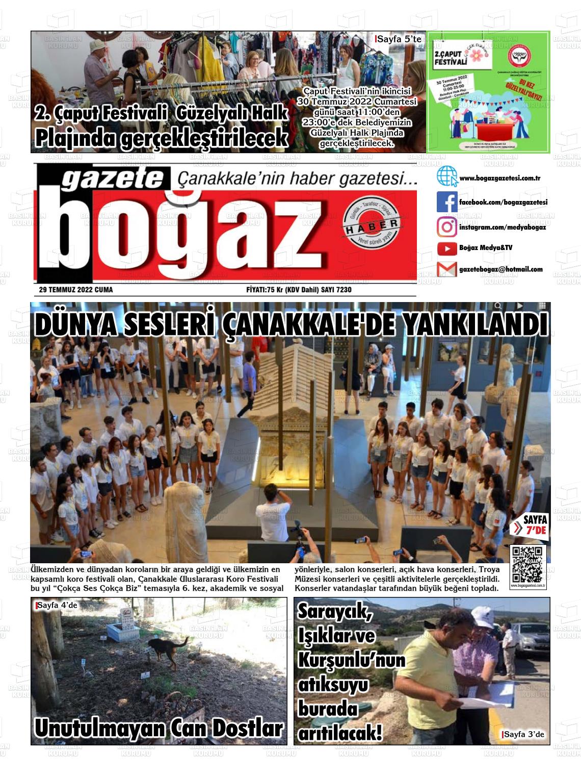 29 Temmuz 2022 Bogaz Gazete Manşeti