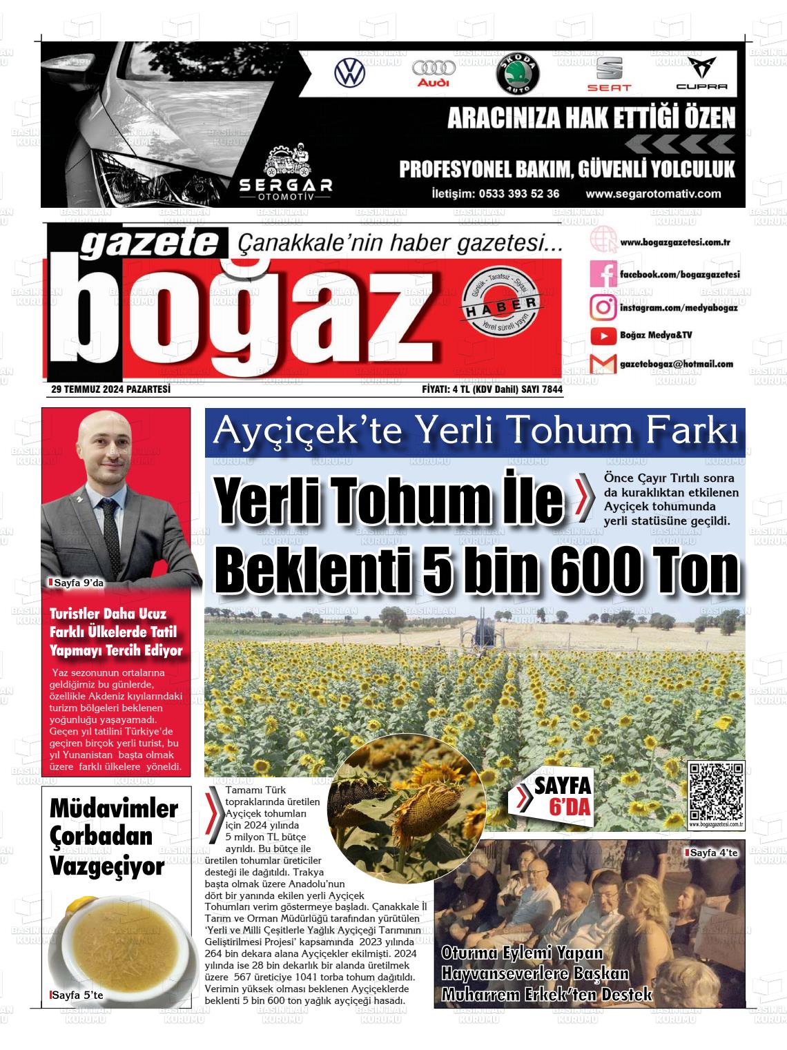 29 Temmuz 2024 Bogaz Gazete Manşeti