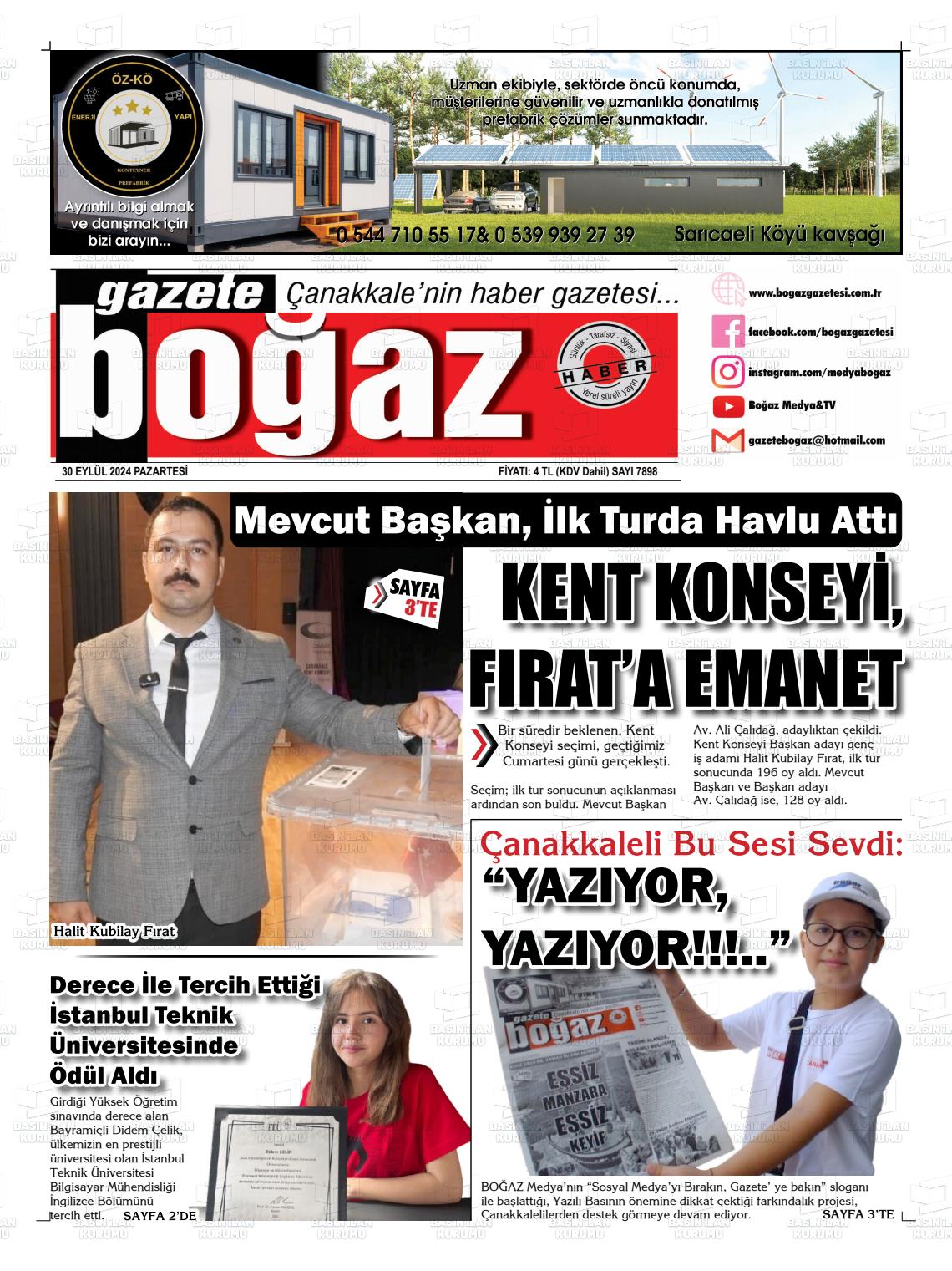 30 Eylül 2024 Bogaz Gazete Manşeti