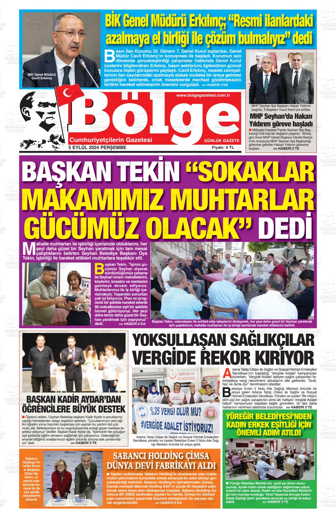 05 Eylül 2024 Adana Bölge Gazete Manşeti