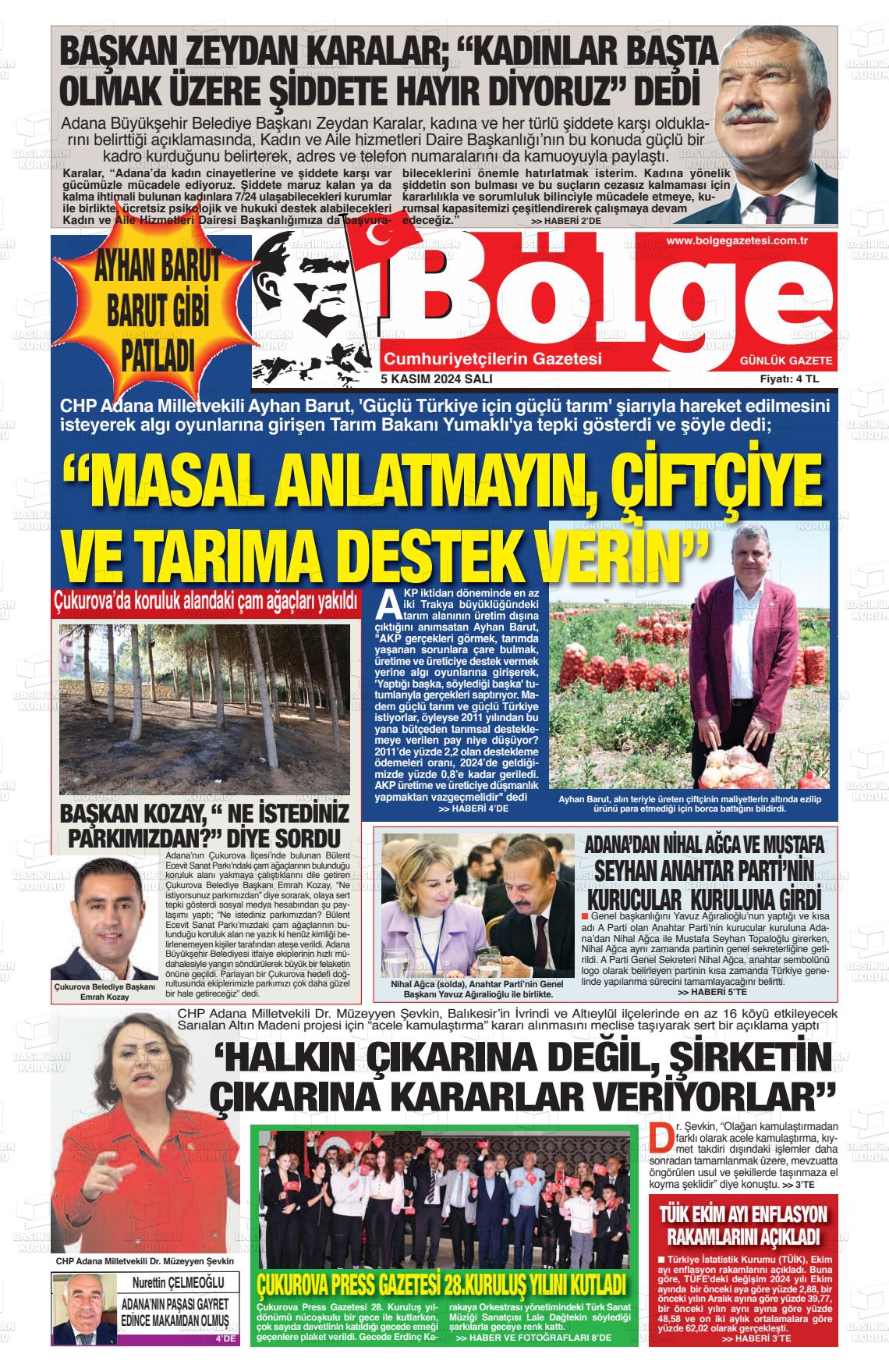 05 Kasım 2024 Adana Bölge Gazete Manşeti