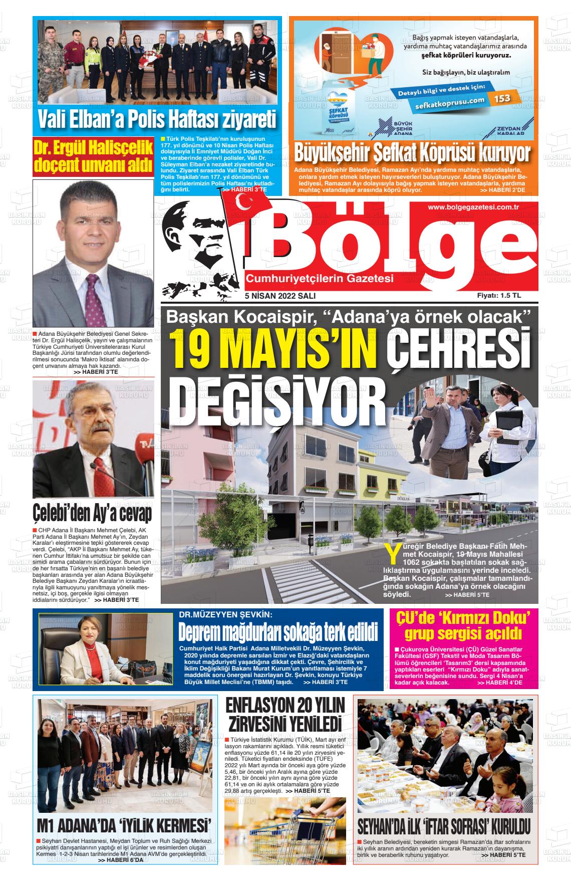 05 Nisan 2022 Adana Bölge Gazete Manşeti