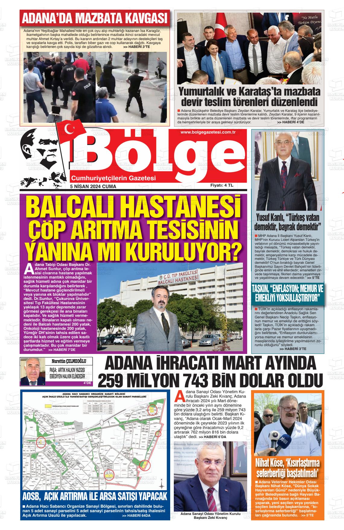 05 Nisan 2024 Adana Bölge Gazete Manşeti