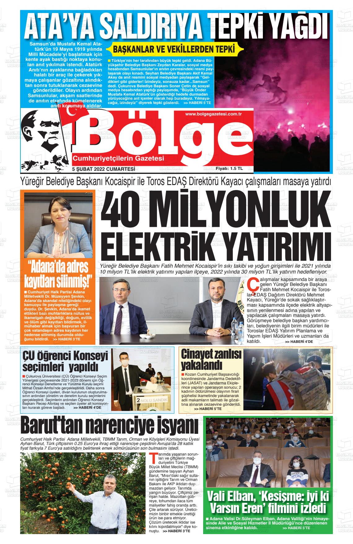 05 Şubat 2022 Adana Bölge Gazete Manşeti