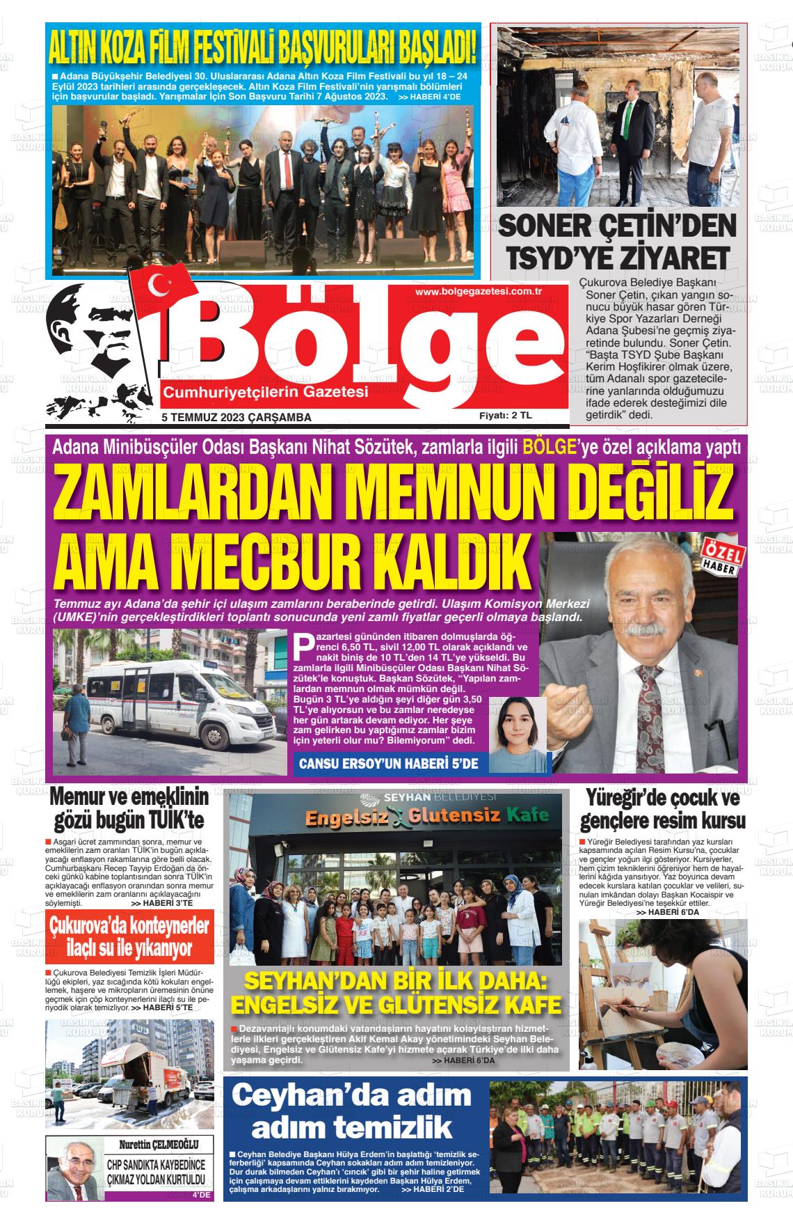 05 Temmuz 2023 Adana Bölge Gazete Manşeti