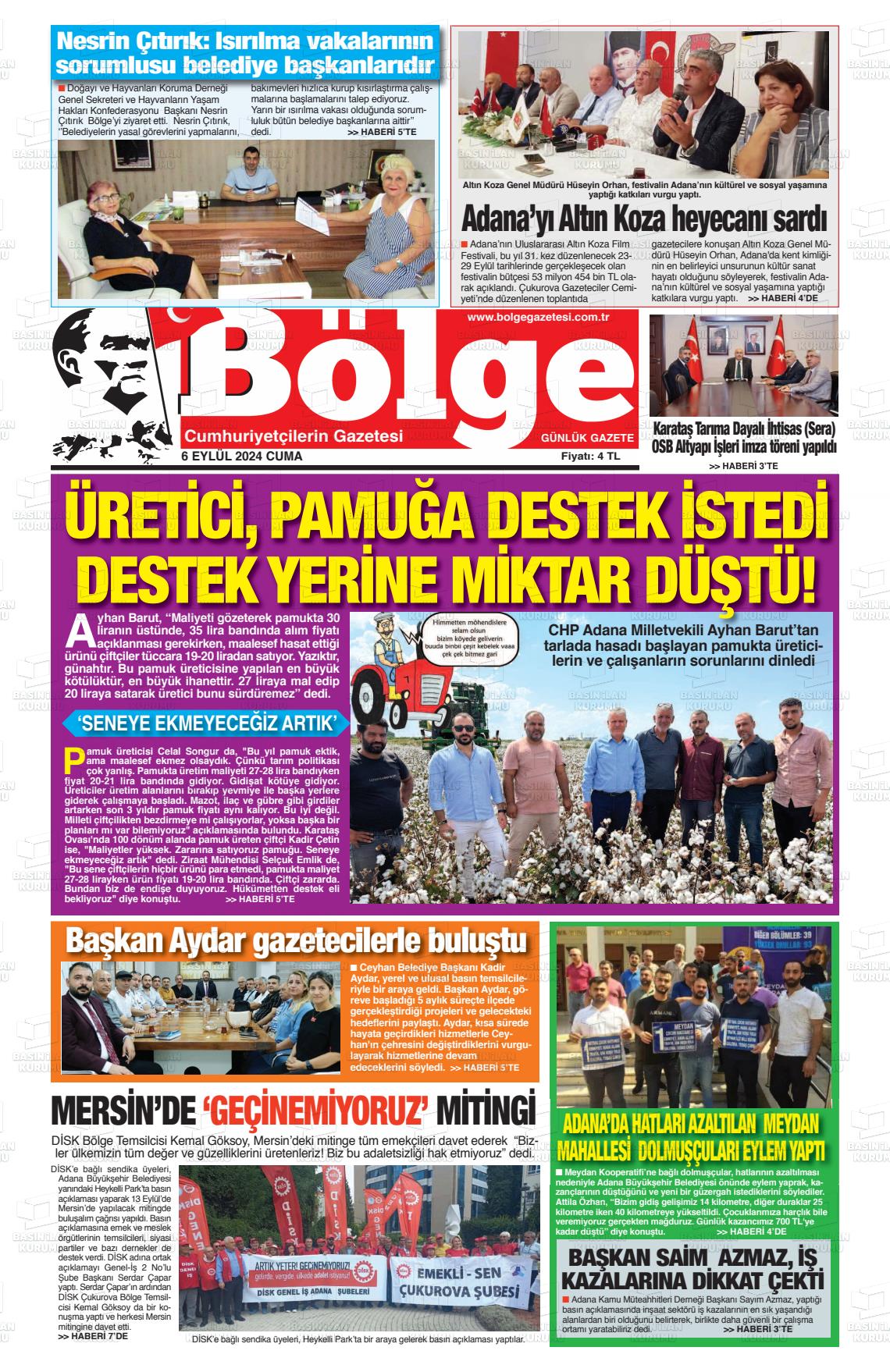 06 Eylül 2024 Adana Bölge Gazete Manşeti