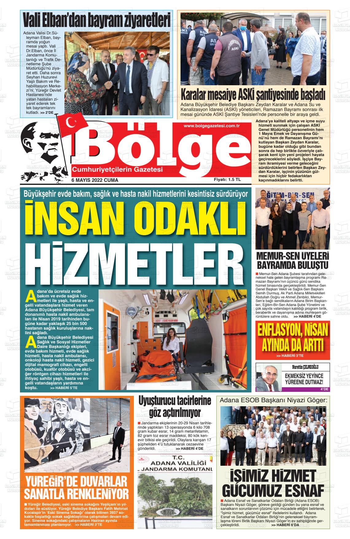 06 Mayıs 2022 Adana Bölge Gazete Manşeti