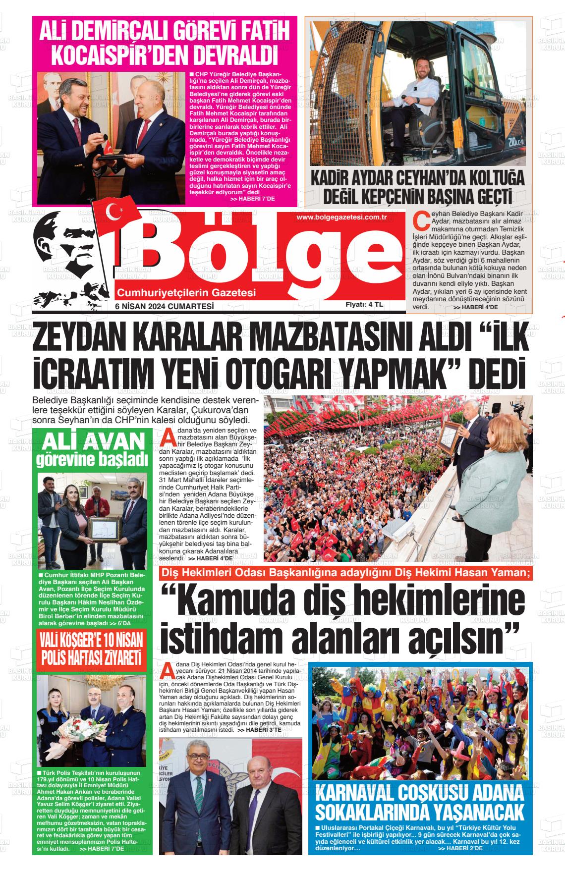 06 Nisan 2024 Adana Bölge Gazete Manşeti