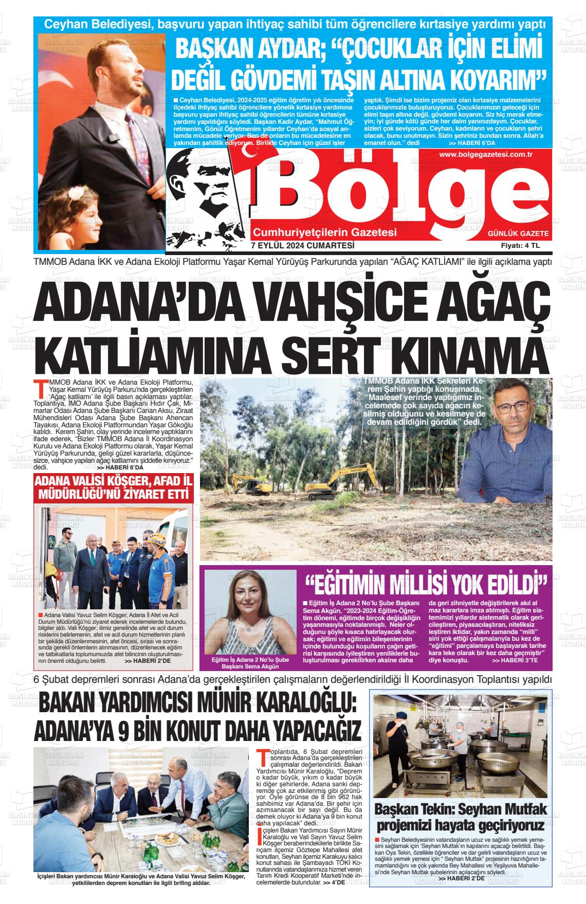 07 Eylül 2024 Adana Bölge Gazete Manşeti